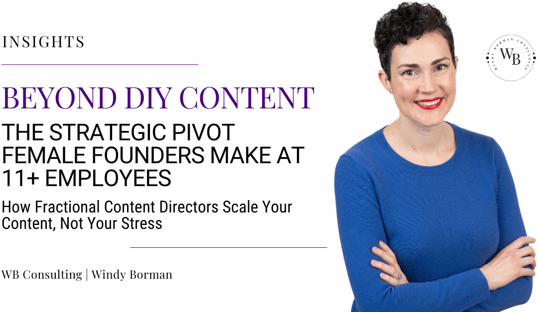 Windy Borman is a Fractional Director of Content, helping founders and CEOs amplify their stories across film, media, and events. She is a woman, with short, dark, curly hair. She smiles, wearing a blue sweater and red lipstick.