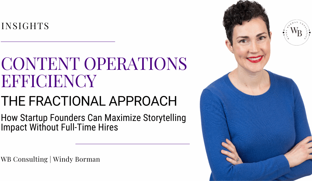 Windy Borman is a Fractional Director of Content, helping founders and CEOs amplify their stories across film, media, and events. She is a woman, with short, dark, curly hair. She smiles, wearing a blue sweater and red lipstick.